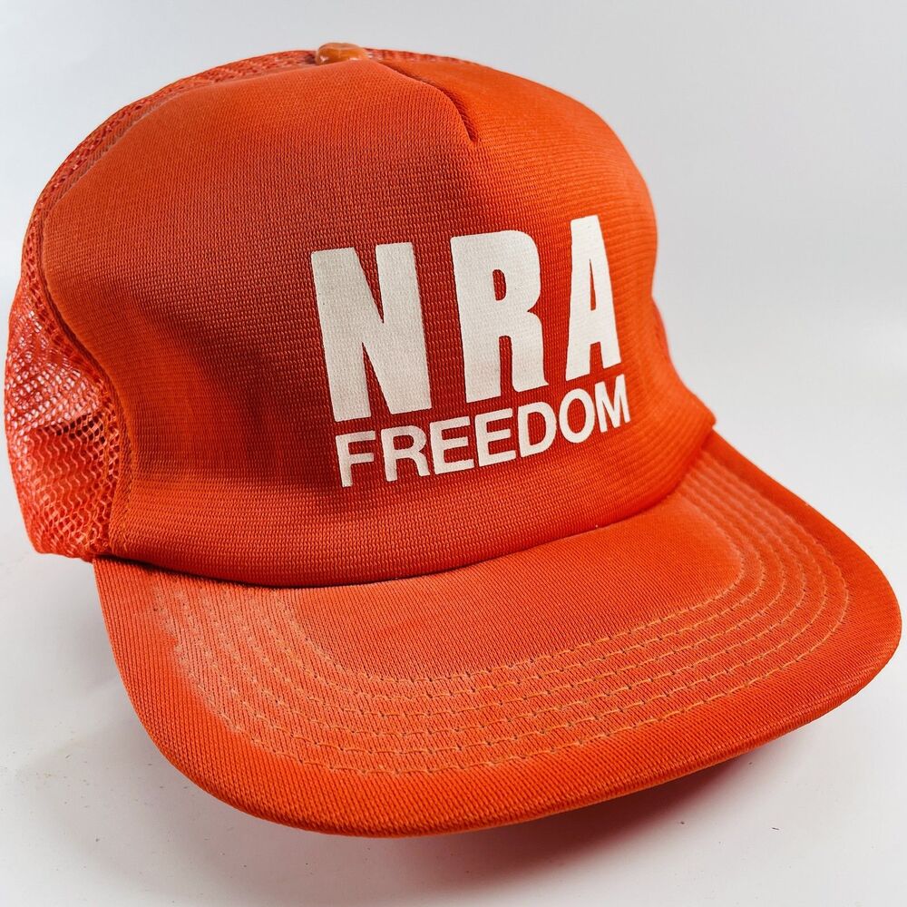 NRA Freedom Vintage Mesh Back Baseball Cap Snapback One Size Orange USA Made